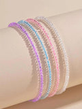 Colorful Beaded Anklet Set, 4pc Jewelry Gift