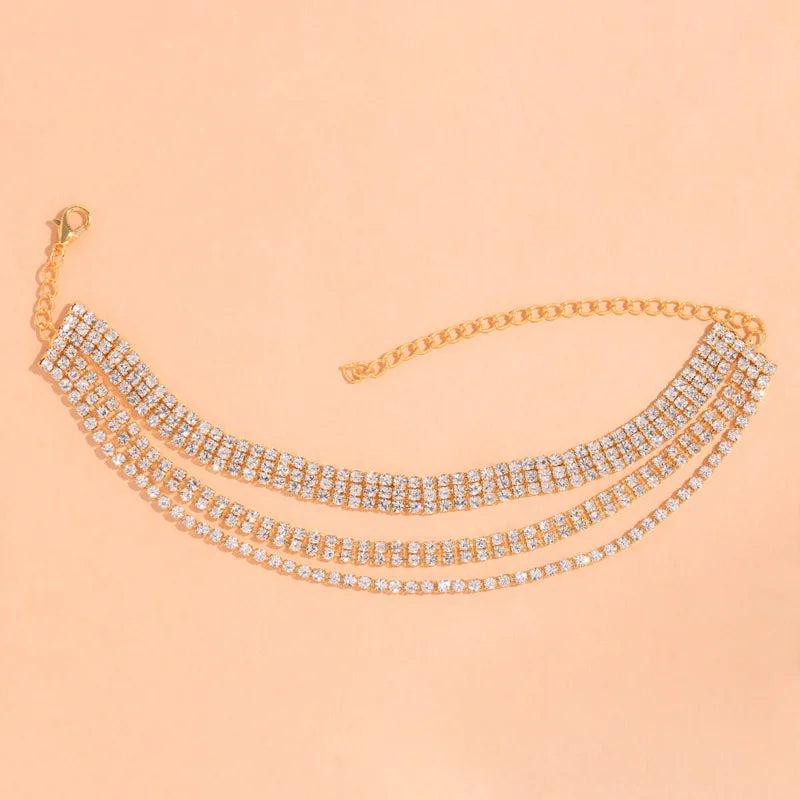 Stonefans Rhinestone Chain Anklet for Women Three Layered Anklet Bracelet