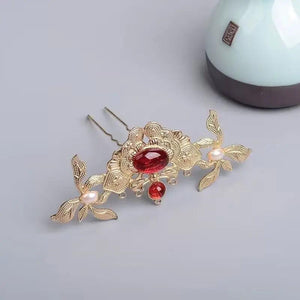 Chinese Gem Hair Crown Hanfu Pearl Accessories Set