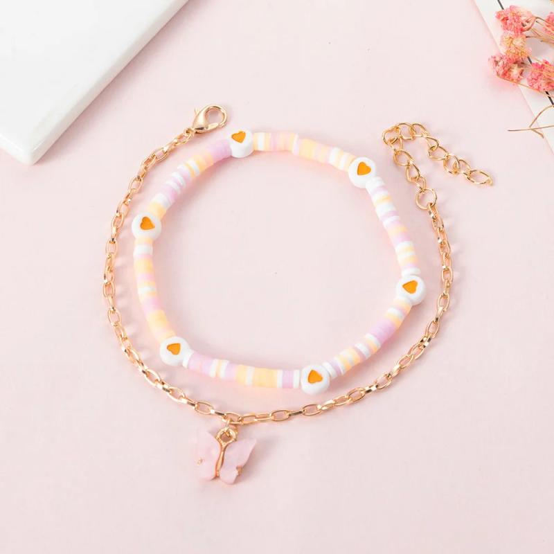 Bohemia Colorful Resin Heart Anklet Set For Women
