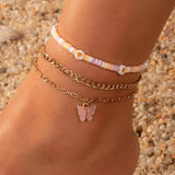 Bohemia Colorful Resin Heart Anklet Set For Women