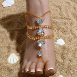 Stonefans Boho Beach Finger Anklet Toe Chain for Women