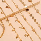 6-Piece Boho Chain Foot Jewelry Charm Anklet Set Girls Beach Accessories