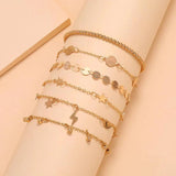 6-Piece Boho Chain Foot Jewelry Charm Anklet Set Girls Beach Accessories