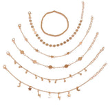 6-Piece Boho Chain Foot Jewelry Charm Anklet Set Girls Beach Accessories