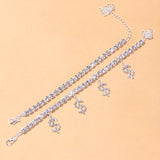 Stonefans Rhinestone Dollar Anklets 2Pcs/Set Boho Summer Foot Chain Bracelet