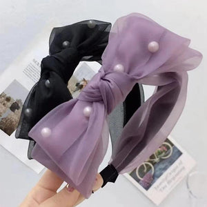 Korean Gauze Lace Bow Hair Band with Pearl Hair Clip