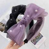 Korean Gauze Lace Bow Hair Band with Pearl Hair Clip