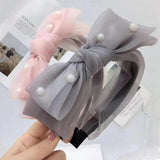 Korean Gauze Lace Bow Hair Band with Pearl Hair Clip