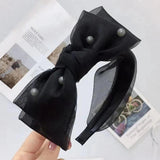 Korean Gauze Lace Bow Hair Band with Pearl Hair Clip