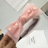 Korean Gauze Lace Bow Hair Band with Pearl Hair Clip
