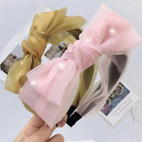 Korean Gauze Lace Bow Hair Band with Pearl Hair Clip