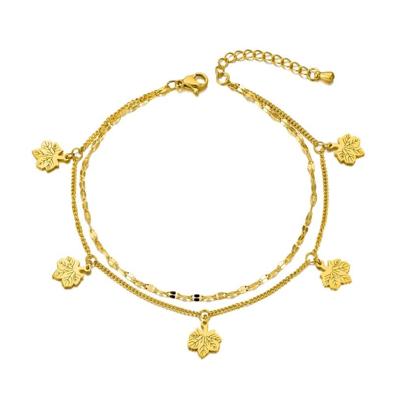 Bohemia Style Maple Leaf Anklets Titanium Steel Foot Link Chain A20016