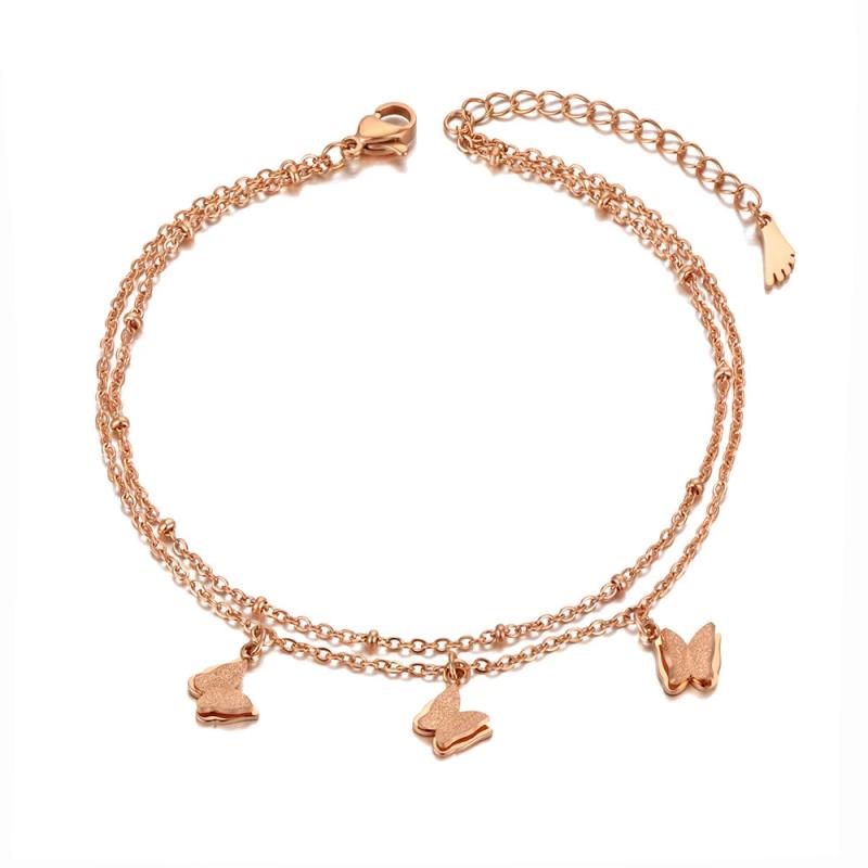Bohemia Double Layer Butterfly Animal Charm Anklets For Women Titanium Steel