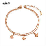 Bohemia Double Layer Butterfly Animal Charm Anklets For Women Titanium Steel