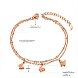Bohemia Double Layer Butterfly Animal Charm Anklets For Women Titanium Steel