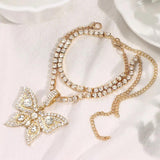 Crystal Butterfly Anklets for Women Silver Rhinestone Tennis Chain Foot Chain
