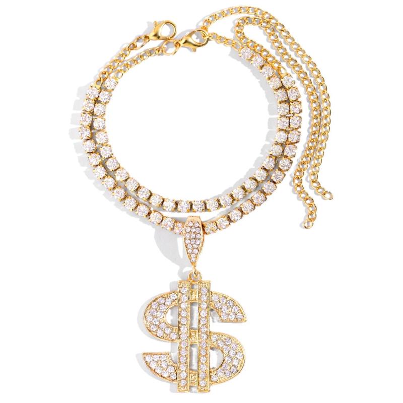 Dollar Sign Anklet Rhinestone Chain Foot Jewelry for Women