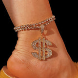 Dollar Sign Anklet Rhinestone Chain Foot Jewelry for Women