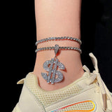 Dollar Sign Anklet Rhinestone Chain Foot Jewelry for Women