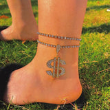 Dollar Sign Anklet Rhinestone Chain Foot Jewelry for Women