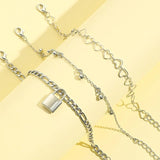 Sindlan 3Pcs Punk Silver Lock Anklet Bracelets Women Boho Heart Sandals Jewelry