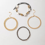 Bohemian Shell Anklets Beaded Alloy Metal Foot Chain Jewelry 4pcs/sets