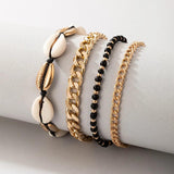 Bohemian Shell Anklets Beaded Alloy Metal Foot Chain Jewelry 4pcs/sets