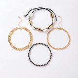 Bohemian Shell Anklets Beaded Alloy Metal Foot Chain Jewelry 4pcs/sets