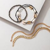 Bohemian Shell Anklets Beaded Alloy Metal Foot Chain Jewelry 4pcs/sets