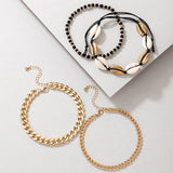 Bohemian Shell Anklets Beaded Alloy Metal Foot Chain Jewelry 4pcs/sets