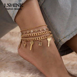 J.Shine Padlock Anklet Cuban Chain Sandals Foot Jewelry