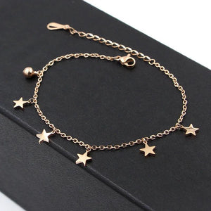 Rose Pentagram And Bell Anklet For Women Stainless Steel High Anklet