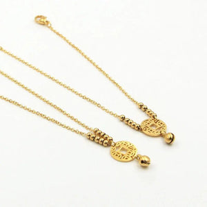 Chinese Style Copper Coin & Bead Bell Anklet for Women & Girls