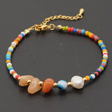 Go2BoHo Rainbow Beach Anklet Bracelet Pearl Stone Beaded Evil Eye Boho Anklets