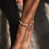 Go2BoHo Rainbow Beach Anklet Bracelet Pearl Stone Beaded Evil Eye Boho Anklets