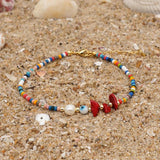 Go2BoHo Rainbow Beach Anklet Bracelet Pearl Stone Beaded Evil Eye Boho Anklets