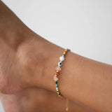 Go2BoHo Rainbow Beach Anklet Bracelet Pearl Stone Beaded Evil Eye Boho Anklets