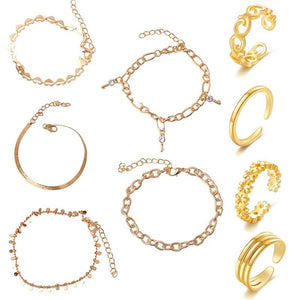 9PCS Women's Chain Anklets & Toe Rings Set