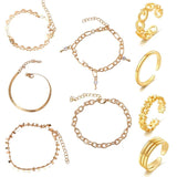 9PCS Women's Chain Anklets & Toe Rings Set