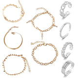 9PCS Women's Chain Anklets & Toe Rings Set