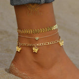 Sindlan 3Pcs Vintage Butterfly Chains Anklets for Women Punk Heart Bracelet