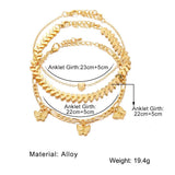 Sindlan 3Pcs Vintage Butterfly Chains Anklets for Women Punk Heart Bracelet