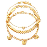 Sindlan 3Pcs Vintage Butterfly Chains Anklets for Women Punk Heart Bracelet