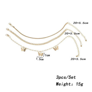 Sindlan 3Pcs Vintage Butterfly Anklet Bracelet Set Boho Geometric Summer Jewelry