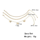 Sindlan 3Pcs Vintage Butterfly Anklet Bracelet Set Boho Geometric Summer Jewelry