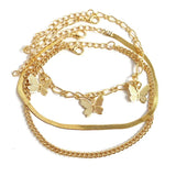 Sindlan 3Pcs Vintage Butterfly Anklet Bracelet Set Boho Geometric Summer Jewelry