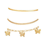 Sindlan 3Pcs Vintage Butterfly Anklet Bracelet Set Boho Geometric Summer Jewelry
