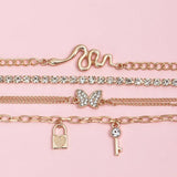Sindlan 4Pcs Vintage Crystal Chains Butterfly Anklets Women Kpop Bracelet