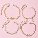 Sindlan 4Pcs Vintage Crystal Chains Butterfly Anklets Women Kpop Bracelet